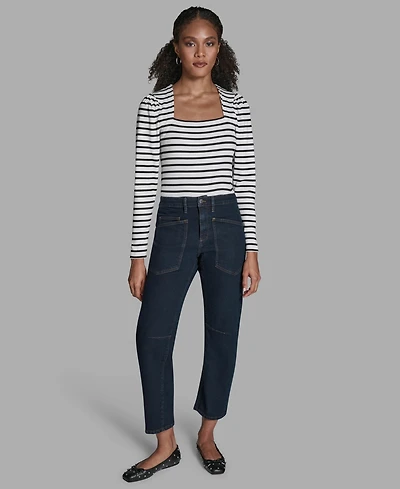 Bcbg Women's Seamed Barrel Mid-Rise Jeans