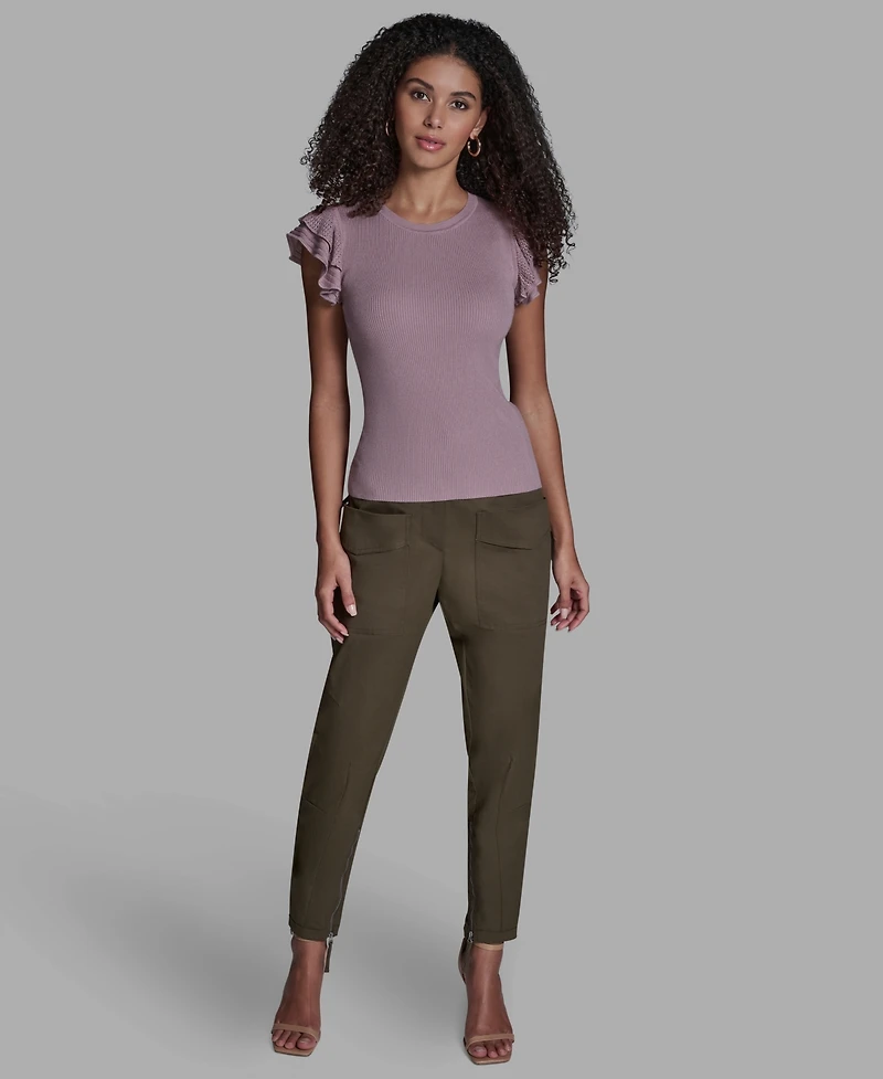 Bcbg Women's Crewneck Ruffle Sleeve Sweater Top