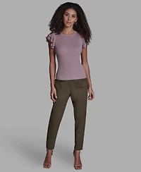 Bcbg Women's Crewneck Ruffle Sleeve Sweater Top