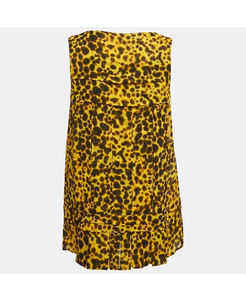 Pre-Owned Versace Women's Yellow Leopard Print Silk Pleated Top