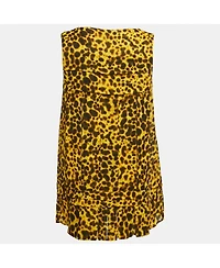 Pre-Owned Versace Women's Yellow Leopard Print Silk Pleated Top