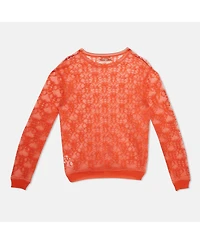 Pre-Owned Emilio Pucci Women's Orange Monogram Patterned Sheer Knit Long Sleeve Top