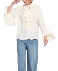 Elle Collection Women's Flounce-Trimmed Tie-Neck Blouse Top
