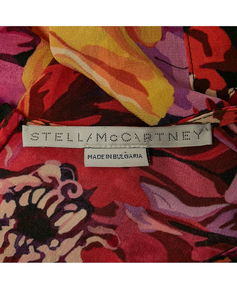 Pre-Owned Stella Mccartney Women's Red Poppy Print Silk Long Sleeve Blouse