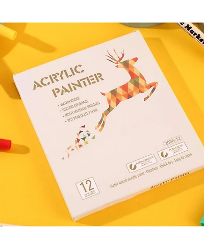 Htutwoo Colors Acrylic Paint Pens, Brush and Fine Tip Markers for Rock Painting, Wood