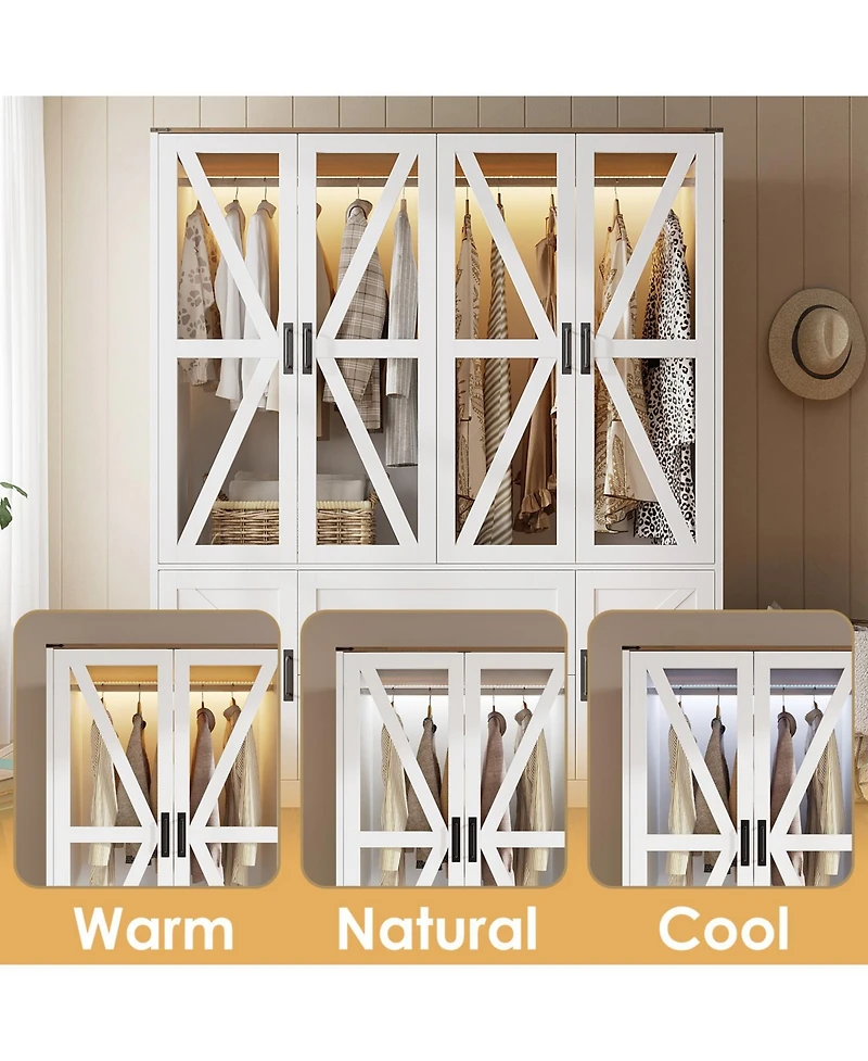 Homsee 6-door 2-drawer wardrobe with Led lights and clothes hanger