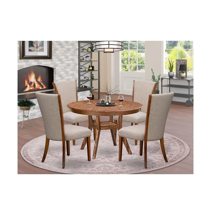Luxe by East West Furniture 5 Piece Dining Table Set Contains 48" Round Table In Light Tan Color
