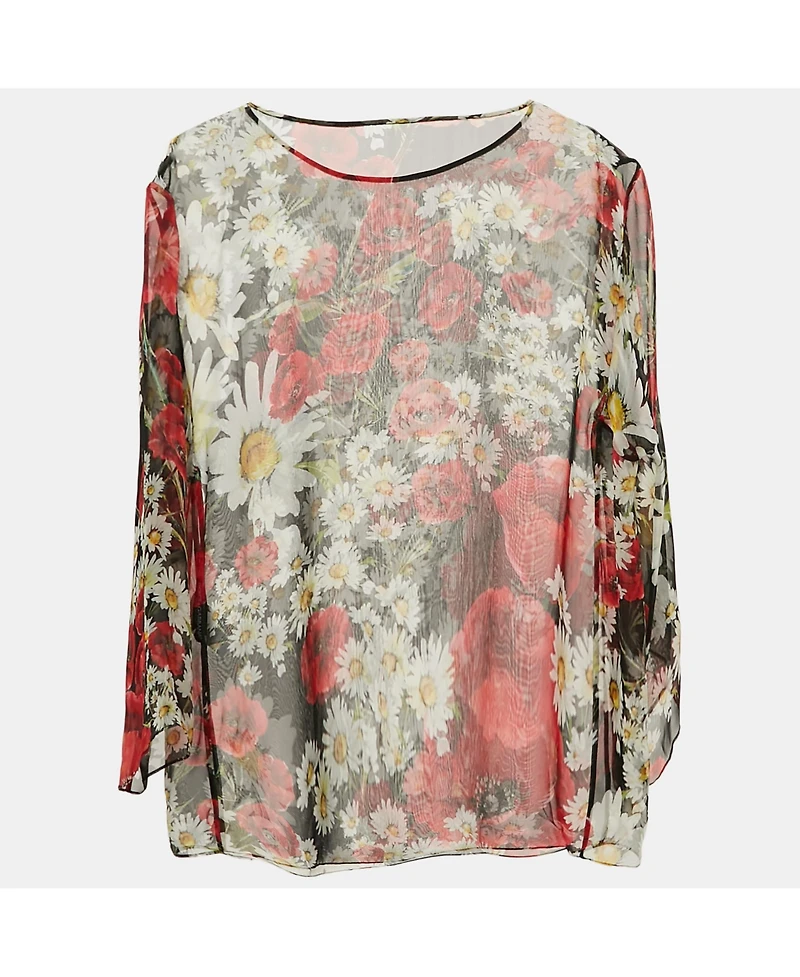 Pre-Owned Dolce & Gabbana Women's Black Floral Print Silk Sheer Top