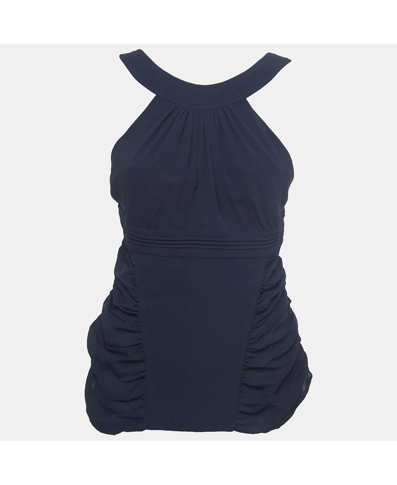 Pre-Owned Versace Women's Navy Blue Silk Ruched Strappy Top