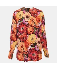 Pre-Owned Stella Mccartney Women's Red Poppy Print Silk Long Sleeve Blouse