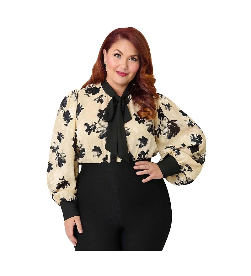 Unique Vintage Plus Long Sleeve Neck Tie Gwen Blouse