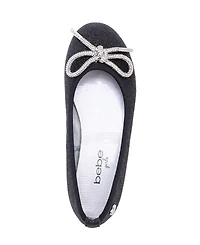 Bebe Girls' 1-13 Rhinestone Bow Glitter Ballet Flats