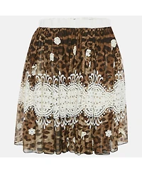 Pre-Owned Dolce & Gabbana Women's Brown Leopard Print Lace Trim Silk Mini Skirt