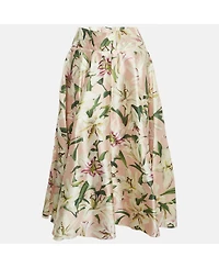 Pre-Owned Dolce & Gabbana Women's Pink Floral Print Silk Midi Skirt