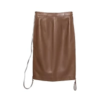 Pre-Owned Burberry Women's Brown Leather Double Zip Pencil Midi Skirt