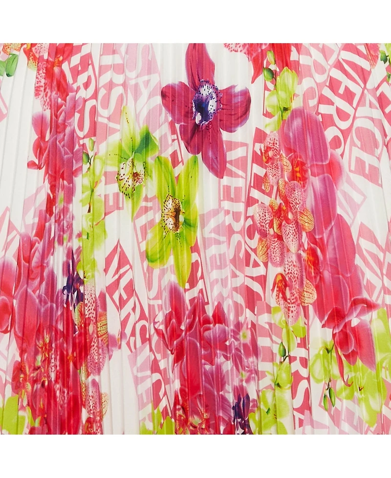 Pre-Owned Versace Women's Multicolor Floral Print Satin Pleated Asymmetric Midi Skirt