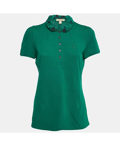 Pre-Owned Burberry Women's Checks Collar Cotton Pique T-Shirt