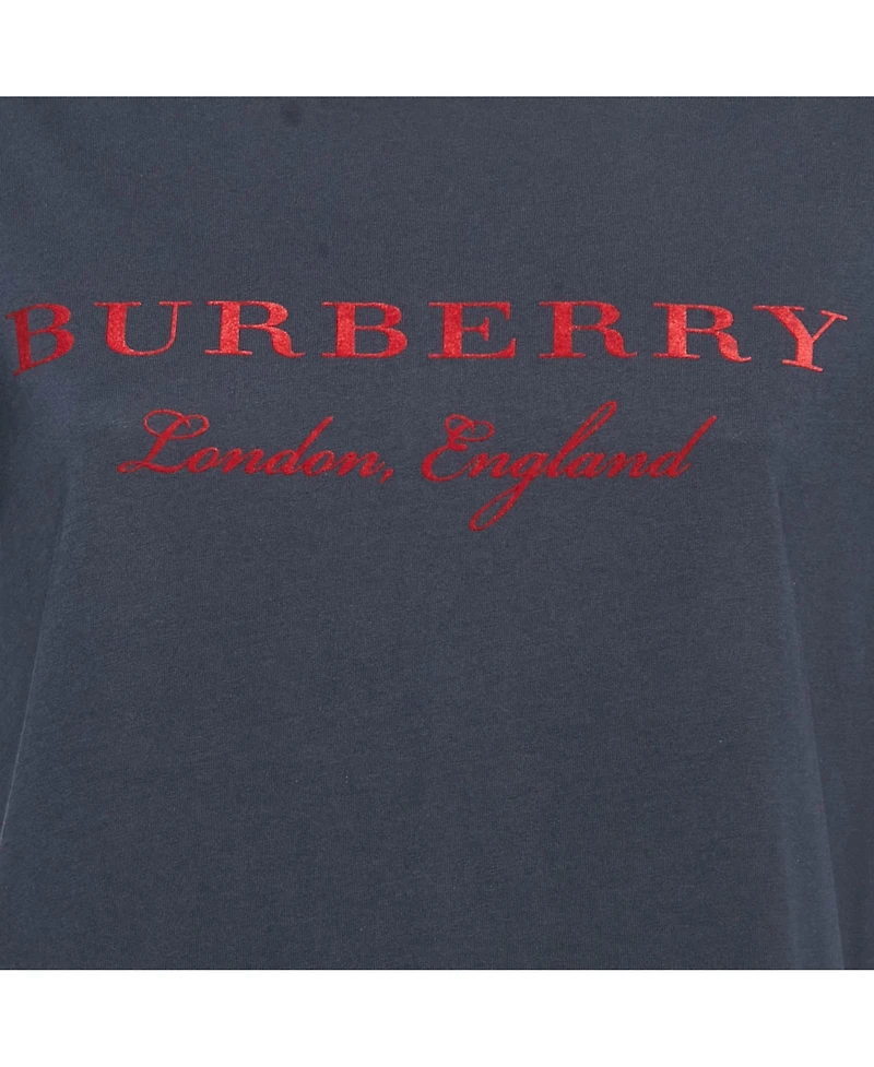 Pre-Owned Burberry Women's Navy Blue/red Logo Flocked Jersey T-Shirt