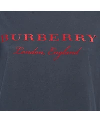Pre-Owned Burberry Women's Navy Blue/red Logo Flocked Jersey T-Shirt