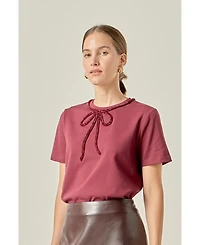 English Factory Women's Beaded Bow T-Shirt