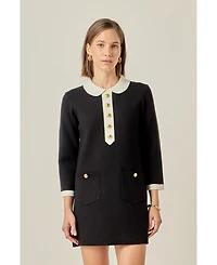 English Factory Women's Collar-Detail Combo Knit Mini Dress
