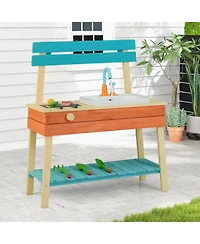 Costway Play Kitchen for Kids Wooden Toy Kitchen Playset with Wood Skewers Grill Rack