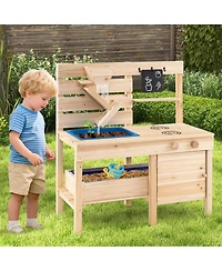 Costway Mud Kitchen with Detachable Sandbox Outdoor Play Pretend Kitchen with Stoves