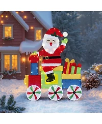 Costway Lighted Santa on Train Christmas Decoration with Led Lights Gift Boxes