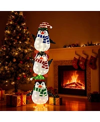 Costway Lighted Penguins Decoration Set of 3 with 156 Warm White Lights Cute Hats & Scarves