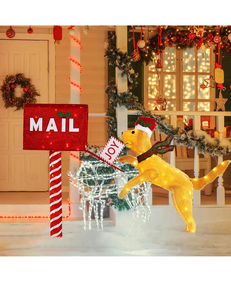 Costway 3.5 Ft Lighted Dachshund Climbing Mailbox Pre-Lit Christmas Holiday Decoration