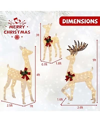 Costway 3 Pcs Pre-lit Christmas Reindeer Family 3D Lighted Glitter Deer Xmas Decoration