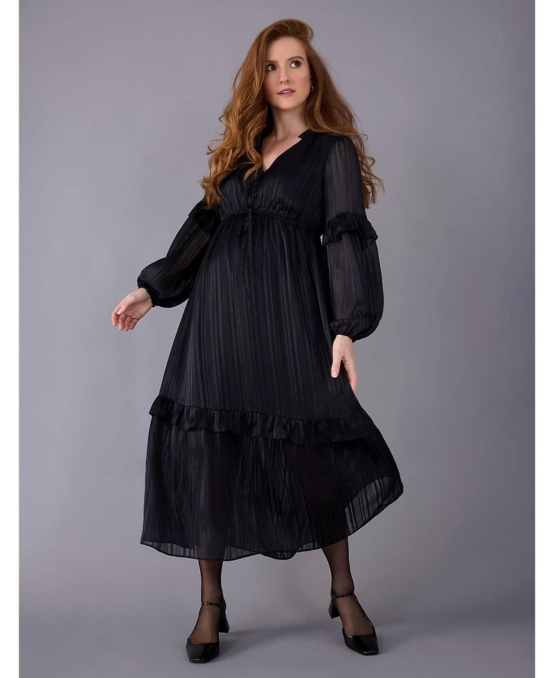 Motherhood Maternity V-Neck Long Sleeve Tiered Maxi Dress