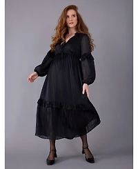 Motherhood Maternity V-Neck Long Sleeve Tiered Maxi Dress