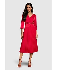 Coast Women's Satin Bodice Pleat Skirt Midi Dress.