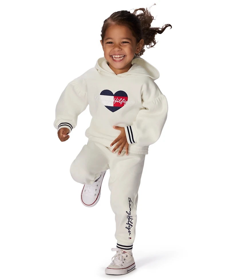 Tommy Hilfiger Girls Toddler 2T-4T 2-Piece Oversized Hoodie and Graphic Joggers Set