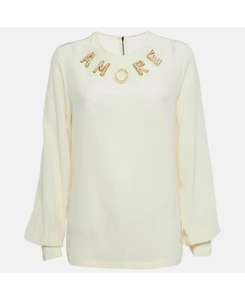 Pre-Owned Dolce & Gabbana Women's Cream Amore Silk Blouse