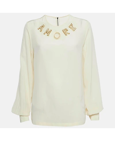 Pre-Owned Dolce & Gabbana Women's Cream Amore Silk Blouse
