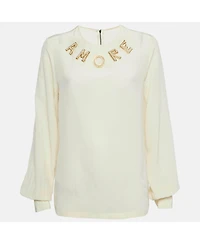 Pre-Owned Dolce & Gabbana Women's Cream Amore Silk Blouse