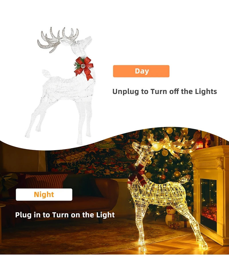 Costway 4.4FT Lighted Standing Reindeer Christmas Decoration Pre-Lit 120 Led Bulbs