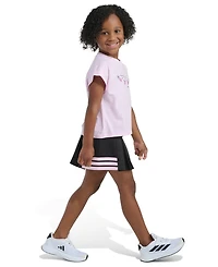 adidas Girls' 2T-6X Crewneck T-Shirt and Pleated Skort, 2-Piece Set