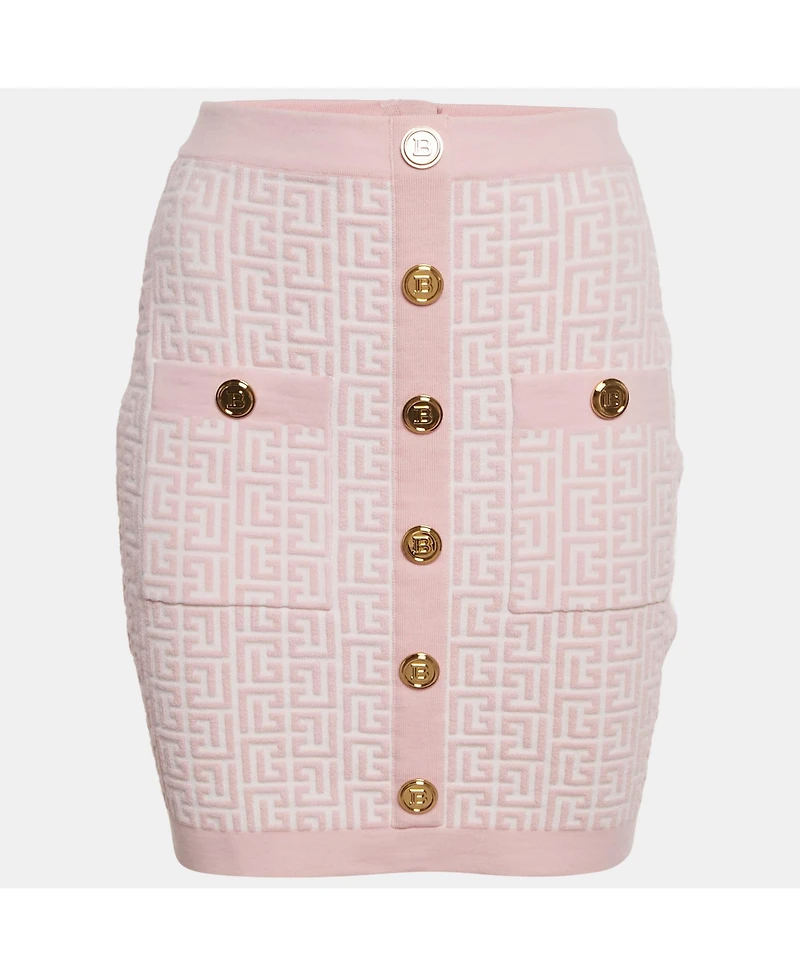 Pre-Owned Balmain Women's Pink Monogram Jacquard Knit Mini Skirt