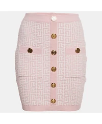 Pre-Owned Balmain Women's Pink Monogram Jacquard Knit Mini Skirt