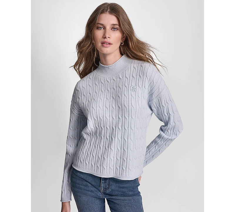 Dkny Jeans Women's Mock Neck Drop Shoulder Cable Sweater