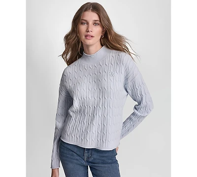 Dkny Jeans Women's Mock Neck Drop Shoulder Cable Sweater