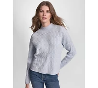 Dkny Jeans Women's Mock Neck Drop Shoulder Cable Sweater
