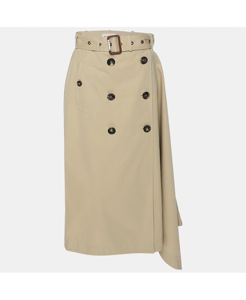 Pre-Owned Alexander Mcqueen Women's Beige Cotton Asymmetric Trench Belted Skirt