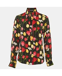 Pre-Owned Dolce & Gabbana Women's Tulip Print Silk Long Sleeve Shirt
