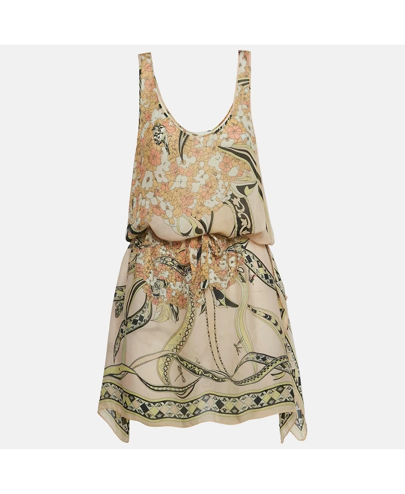 Pre-Owned Emilio Pucci Women's Floral Print Silk Sleeveless Tunic Top