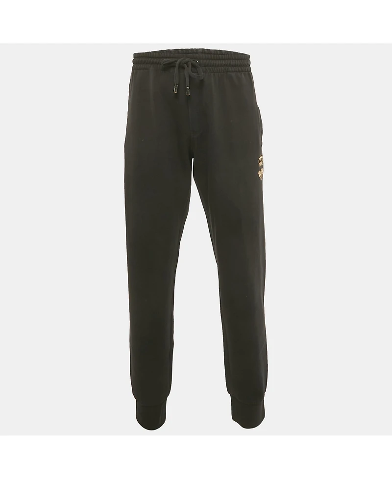 Pre-Owned Dolce & Gabbana Men's Black Crown Embroidered Cotton Jogger Pants