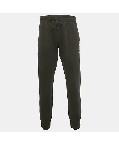 Pre-Owned Dolce & Gabbana Men's Black Crown Embroidered Cotton Jogger Pants